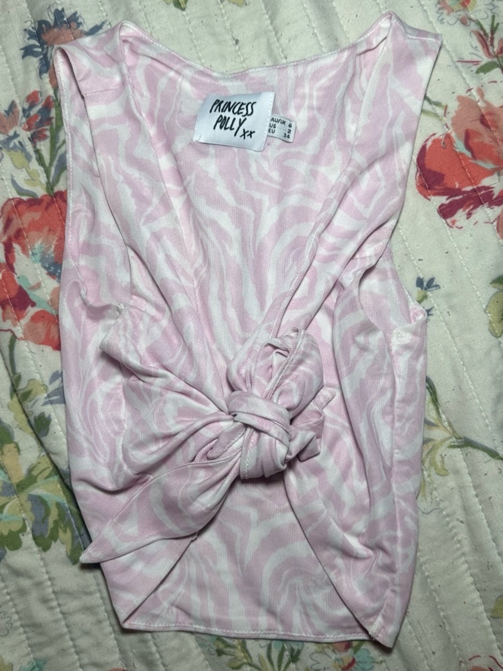 Princess Polly Light Pink Knot-Front Zebra Print Camisole Y2K